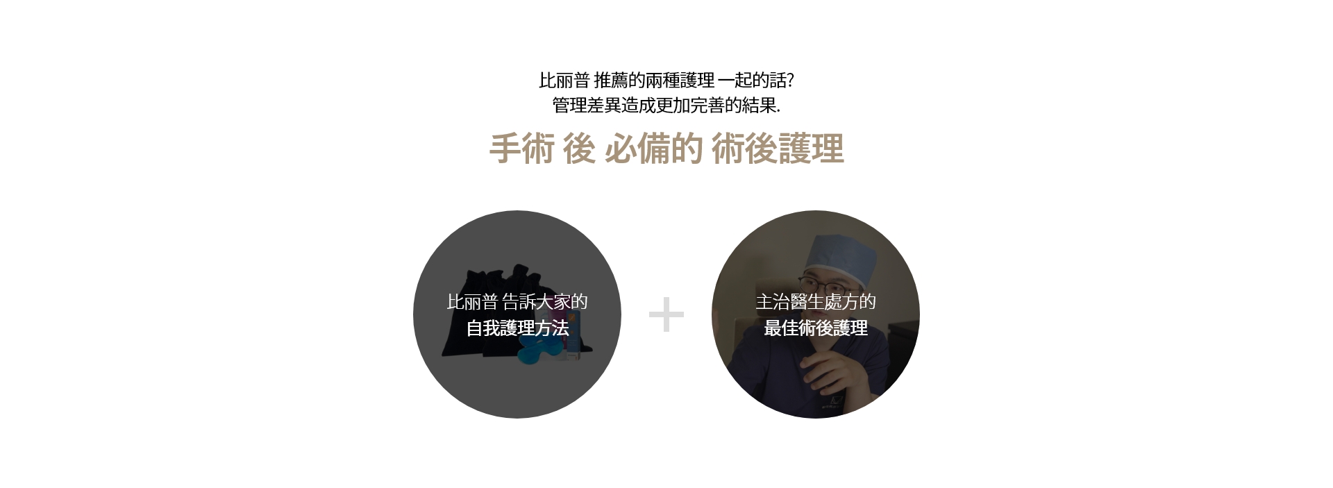 比丽普 推薦的兩種護理 一起的話? 管理差異造成更加完善的結果. 手術 後 必備的 術後護理 比丽普 告訴大家的 自我護理方法 + 主治醫生處方的 最佳術後護理