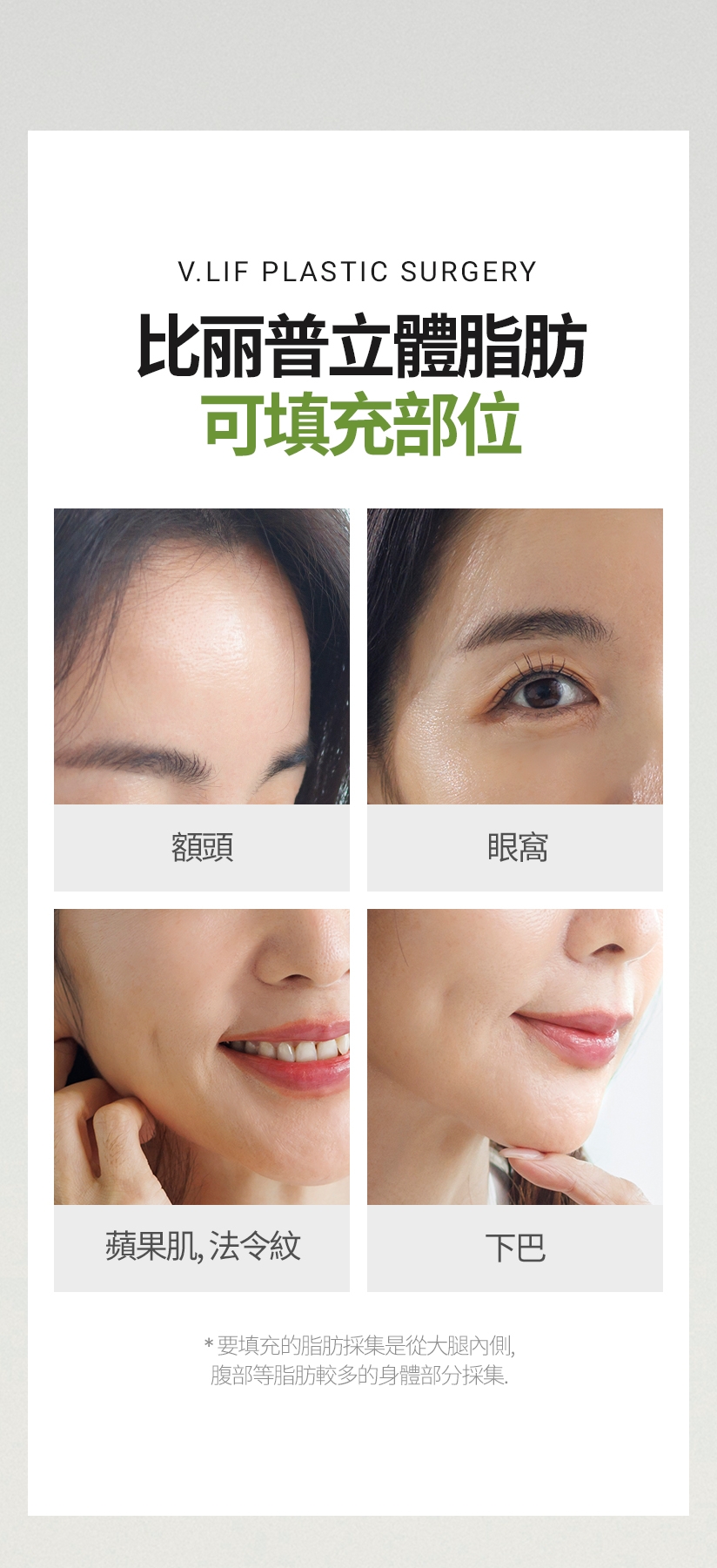 提高生存率的 比麗普脂肪填充術 PROCESS 與主治醫生進行設計諮詢 以及脂肪抽取部位確認 採集脂肪後 純微脂肪分離 僅提取的純粹微脂肪 二次提取 符合事前設計的 純微脂肪填充術 必要時1~2個月後 進行第2次脂肪填充術